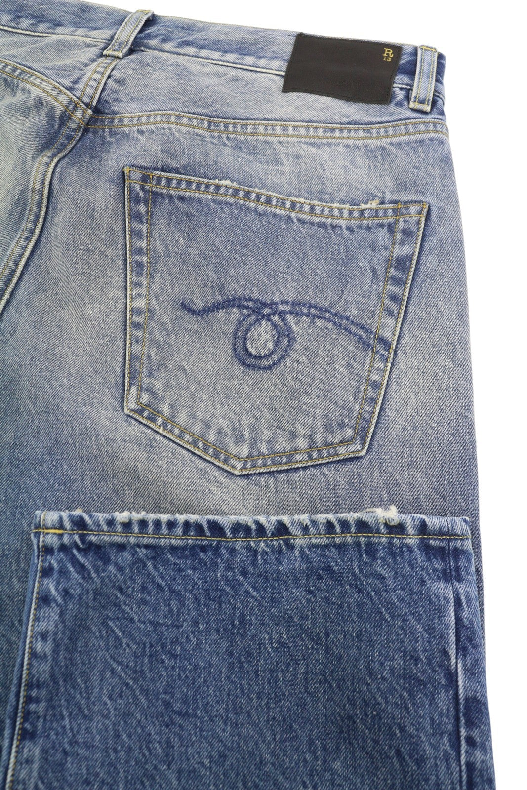 Vaqueros R13 X-bf con puños para mujer 29 Jasper Blue Whiskers Faded Cropped
