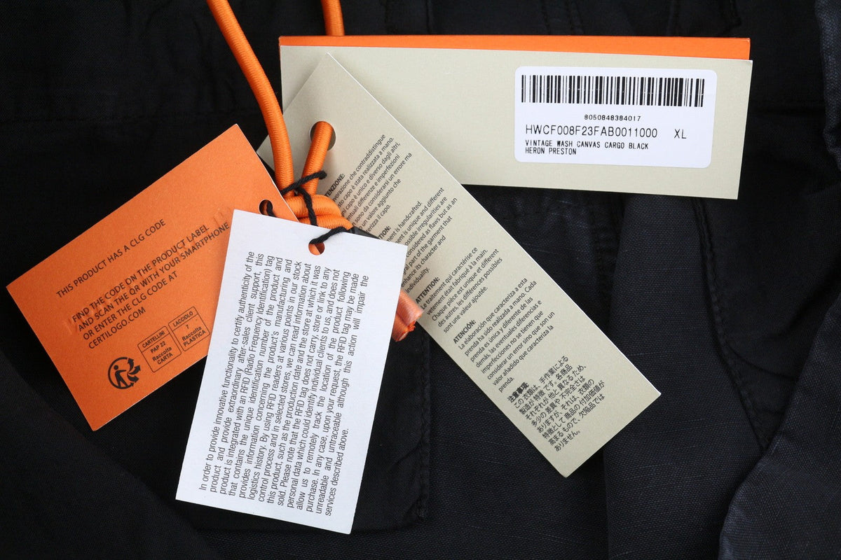 Heron Preston Vintage Wash Canvas Cargo Noir Femme Pantalonw35 Low Rrp649