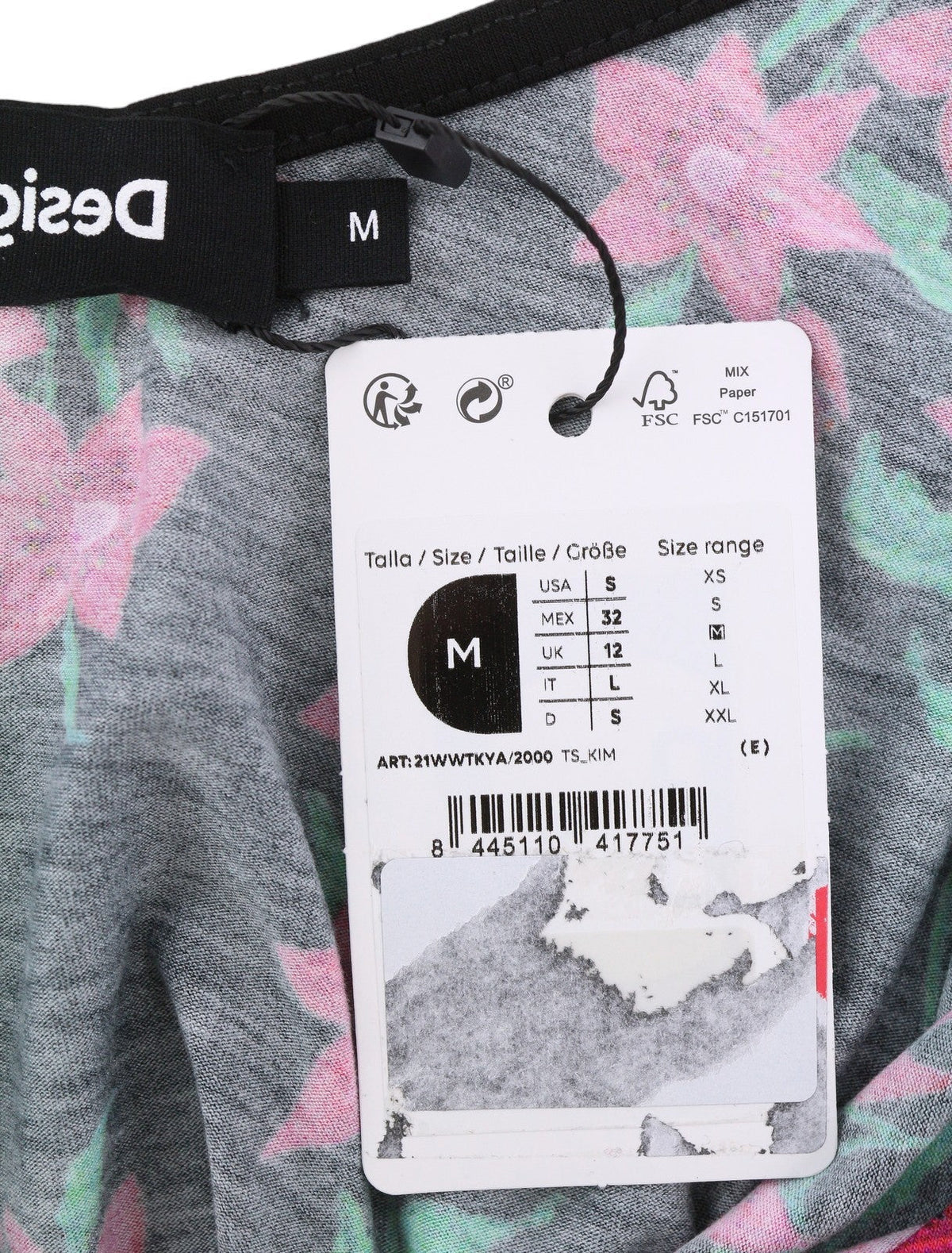 Дамска блуза Desigual Ts Kim Черна флорална щампа с отворен гръб и дълъг ръкав