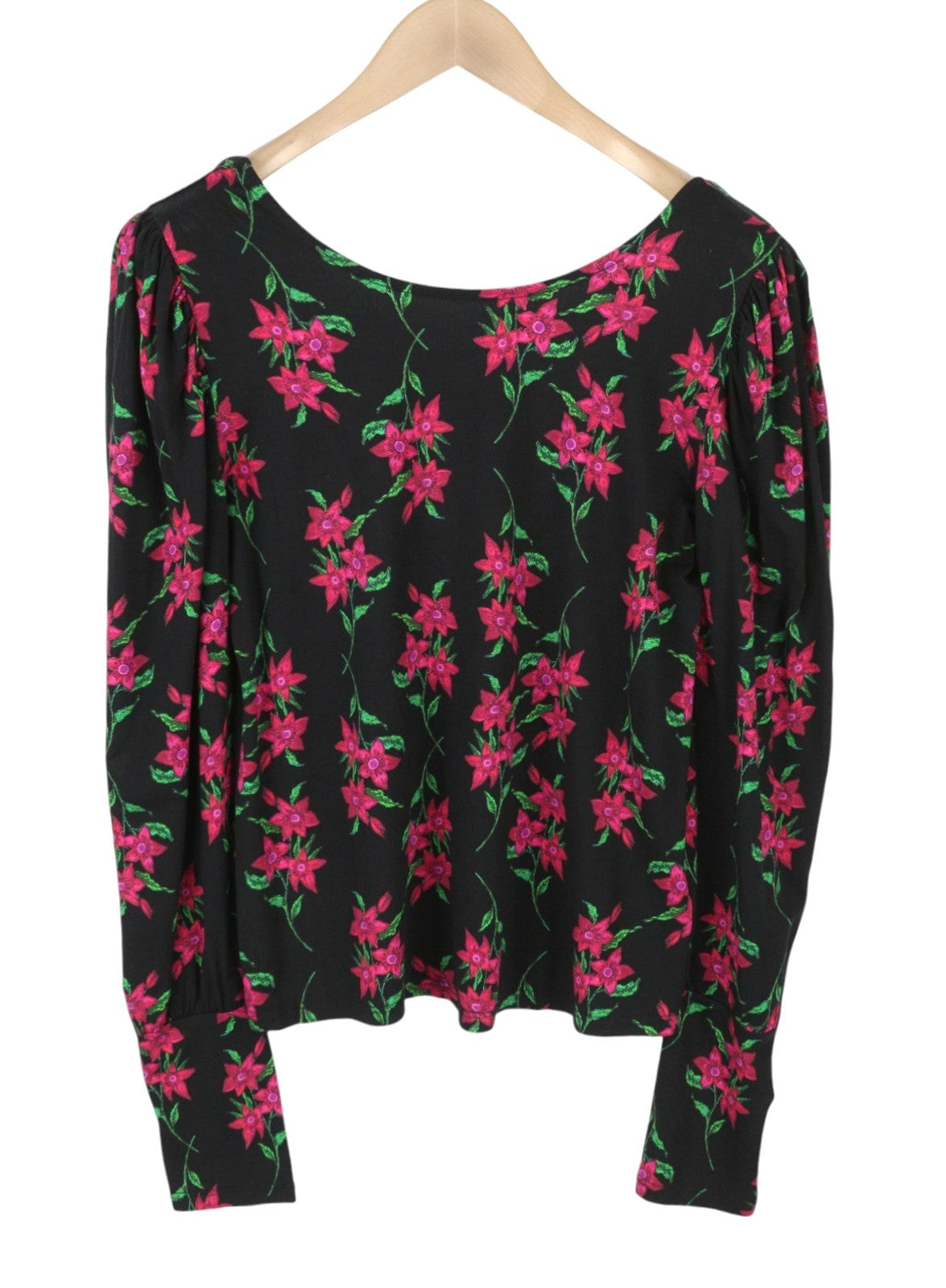 Desigual Ts Kim Mná Blouseblack Priontáil Floral Oscail Ar ais Muinchille Fada
