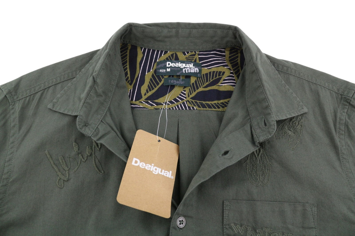 Camisa Desigual Cam Marcos Hombre Caqui Verde Bordado Con Botones Casual
