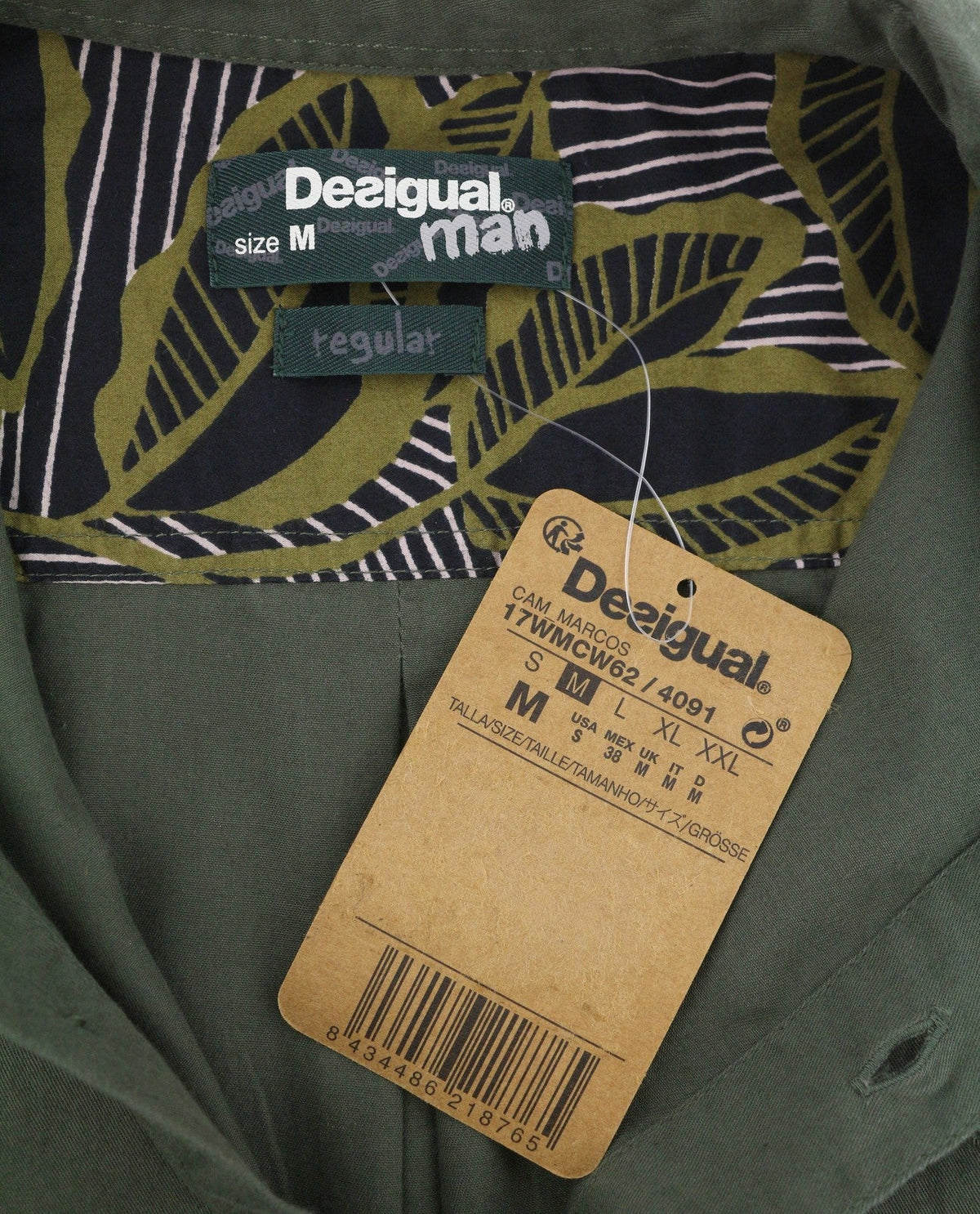 Camisa Desigual Cam Marcos Hombre Caqui Verde Bordado Con Botones Casual