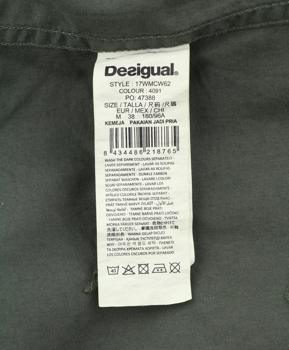 Camisa Desigual Cam Marcos Hombre Caqui Verde Bordado Con Botones Casual