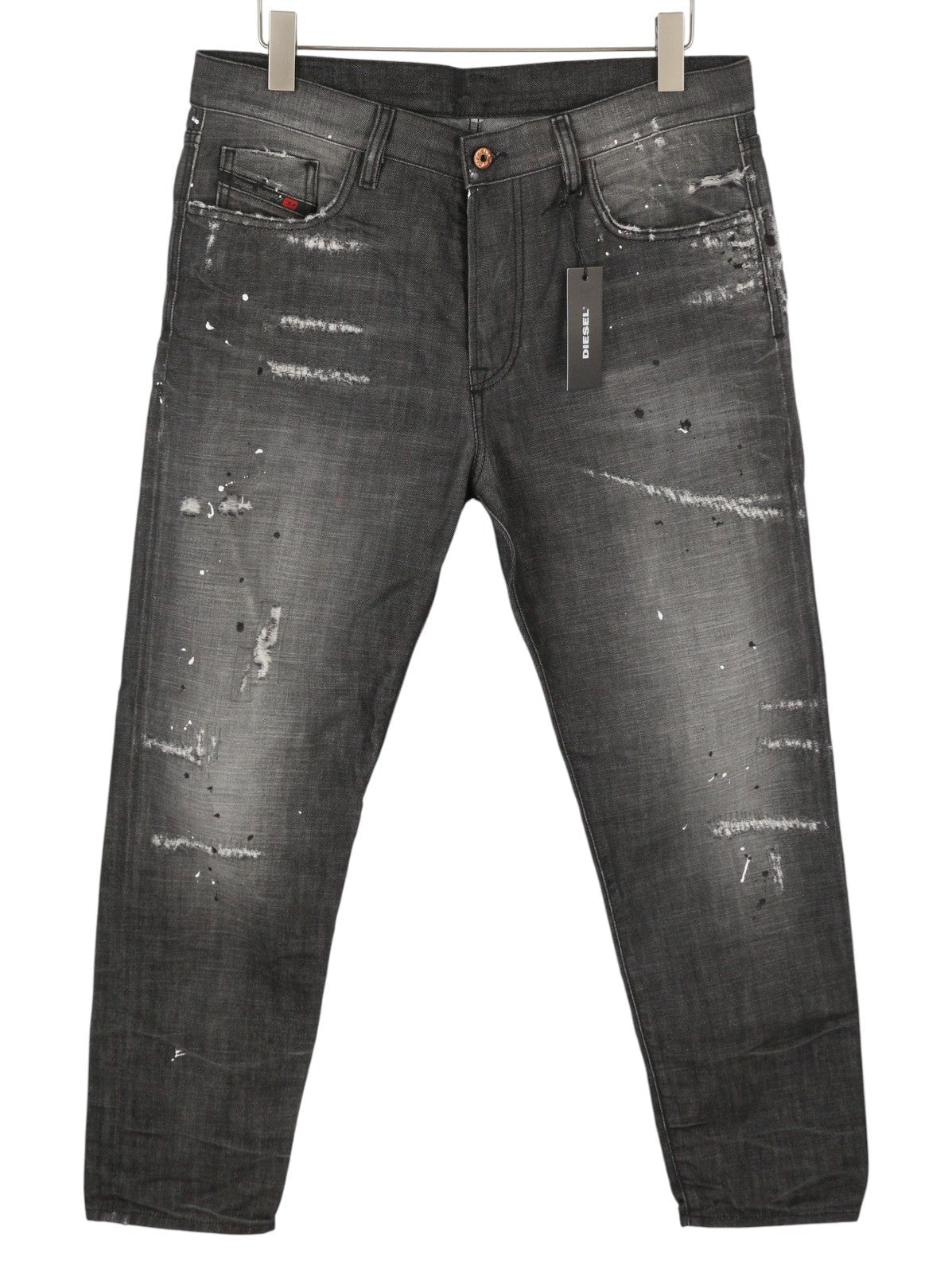 Diesel Mharky 083ab Heren Jeansgrijs Vervaagde Snorharen Geschilderd Distress Rigid