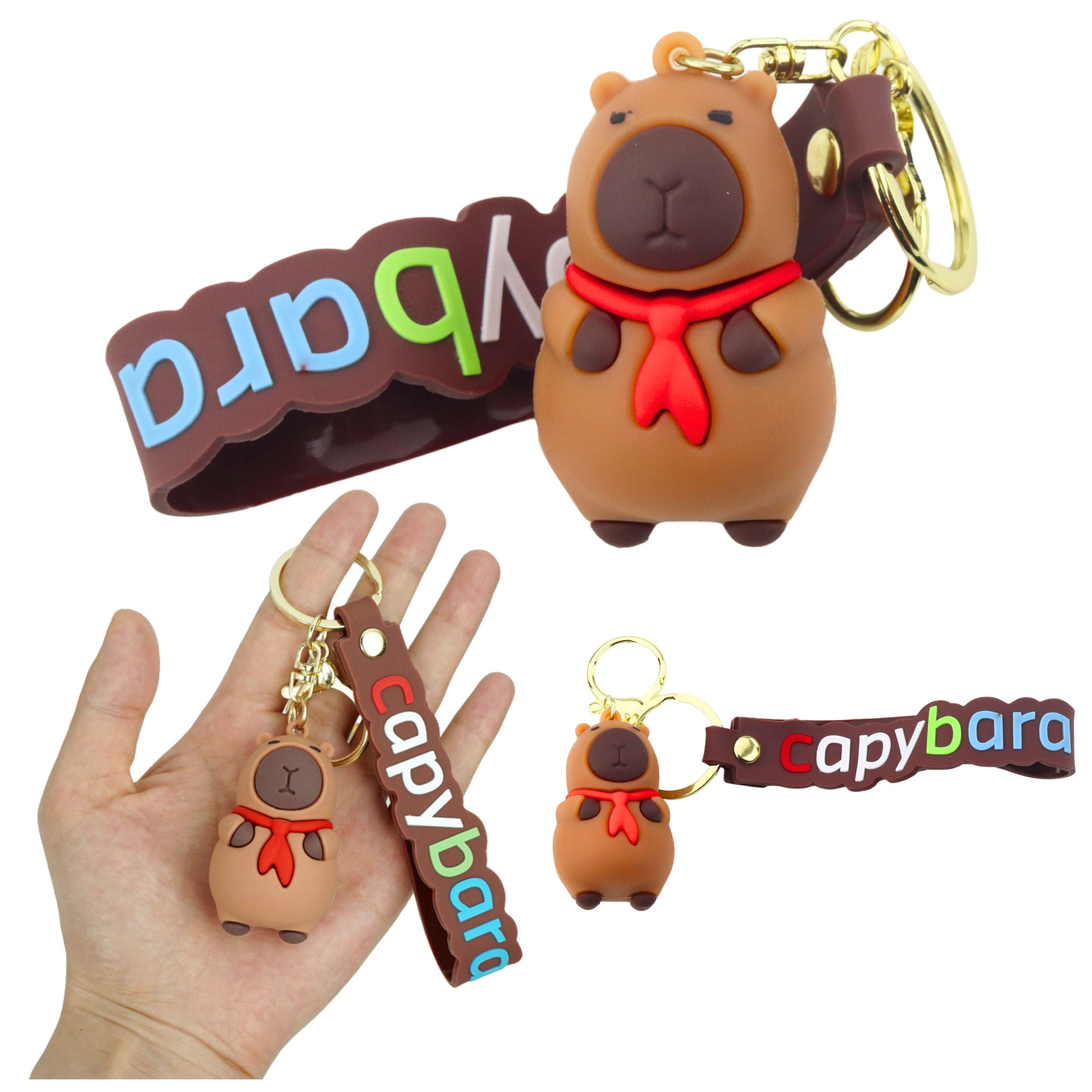 Keychain Capybara Figurine With Red Scarf Pendant Carabiner Ring