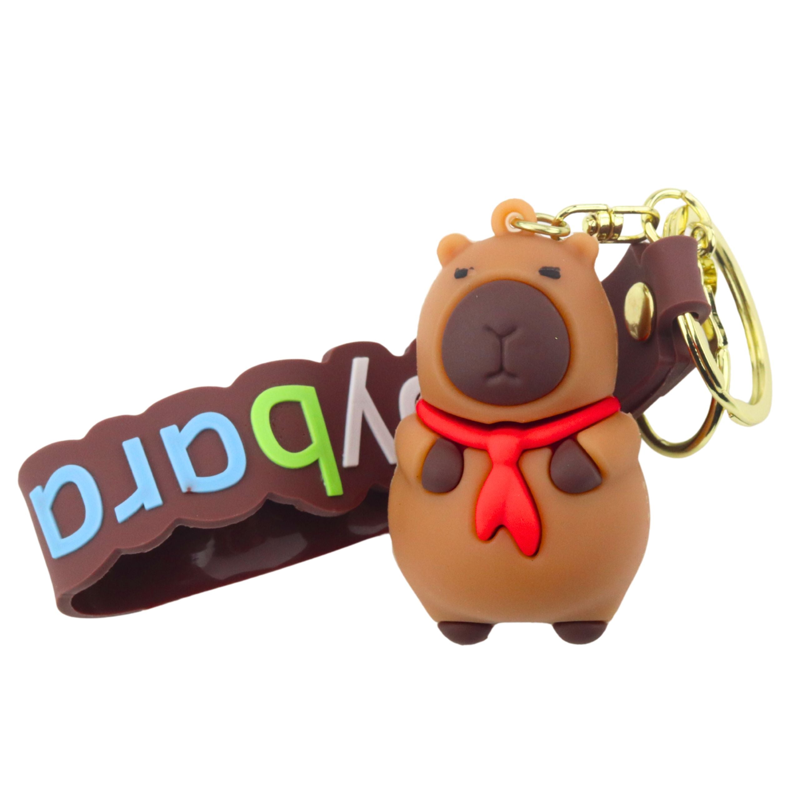 Keychain Capybara Figurine With Red Scarf Pendant Carabiner Ring