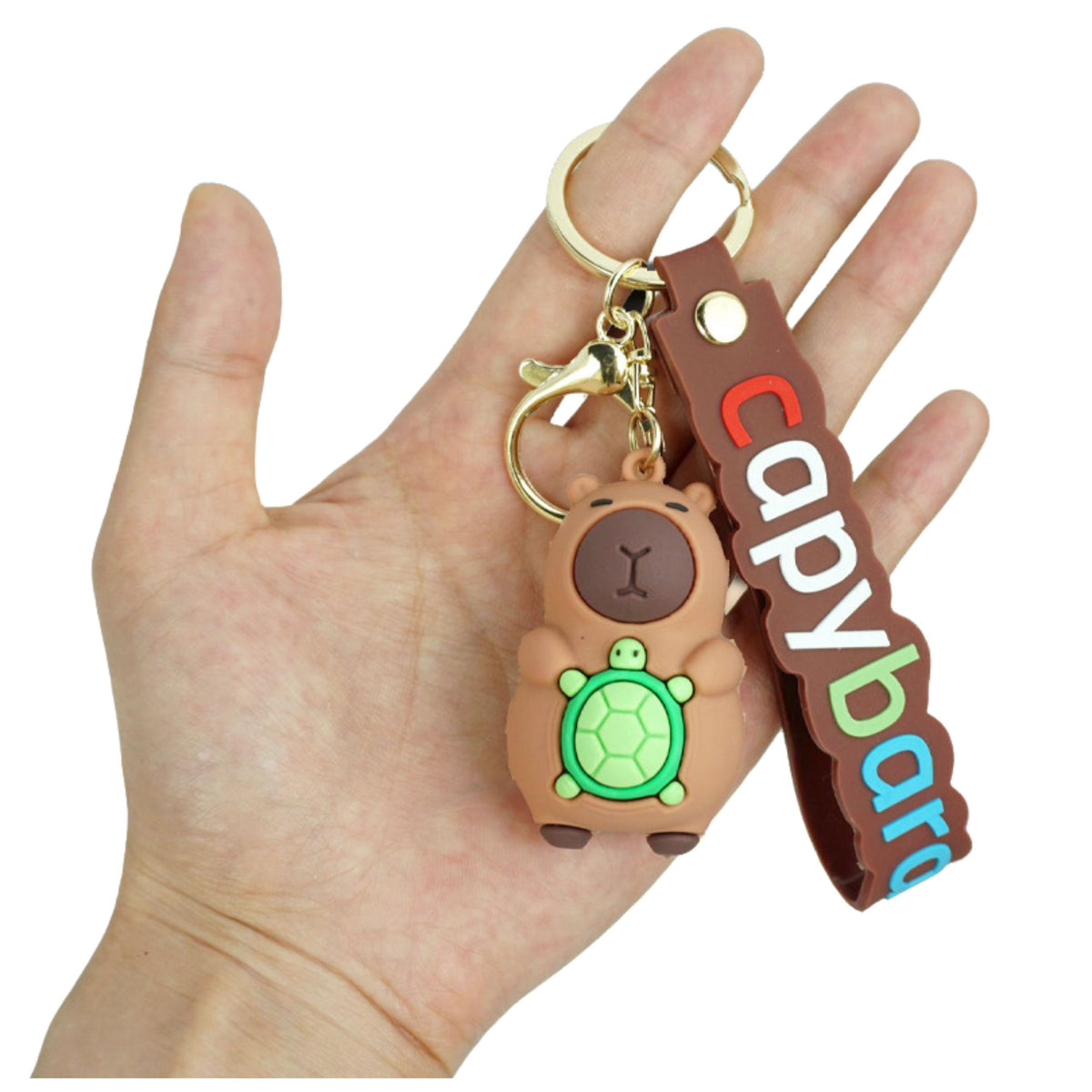Keychain Figurine Capybara With Turtle Pendant Carabiner Ring