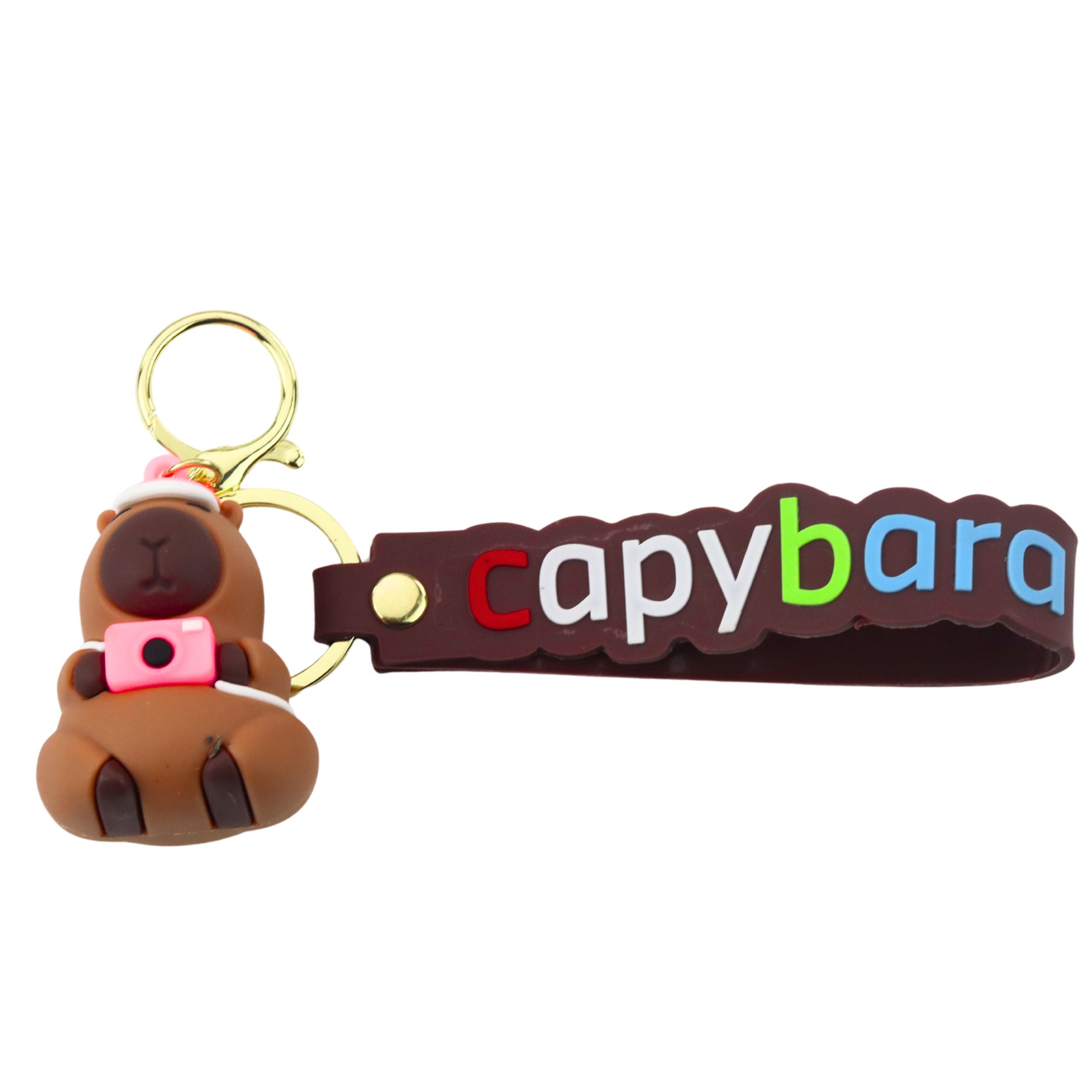 Keychain Capybara Figurine With Camera And Hat Pendant Carabiner Ring