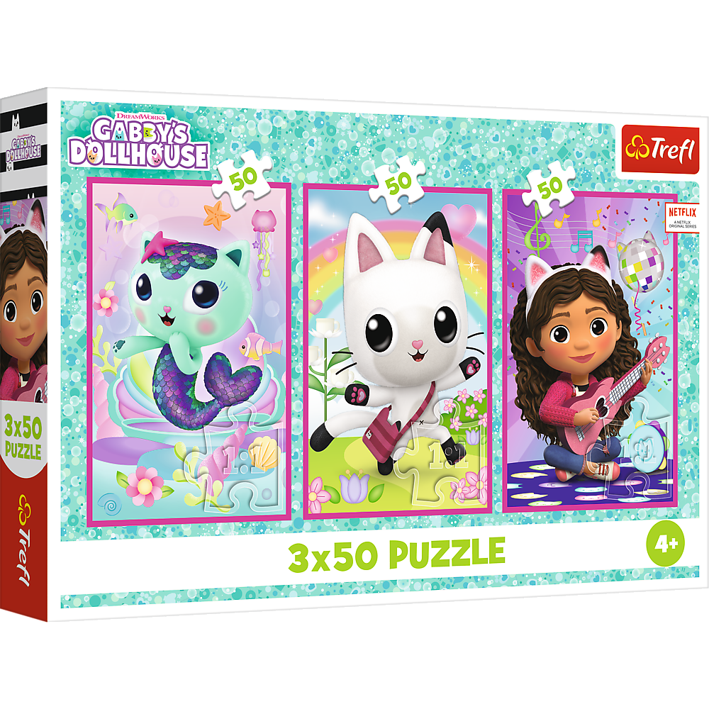 Puzzle 3x50 - Incontra Gabby e la casa delle bambole Gabbys Trefl 34876