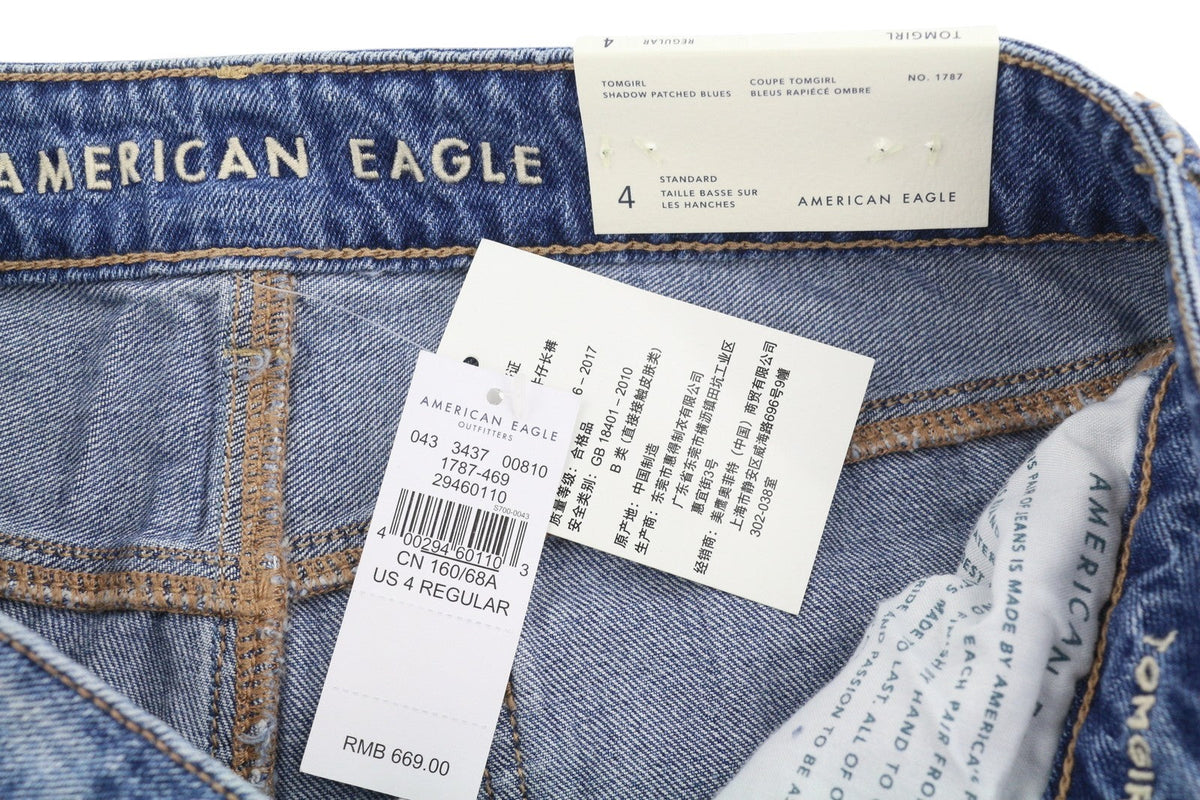 American Eagle Outfitters Tomgirl Kvinder Jeansshadow Patches Blue Distress