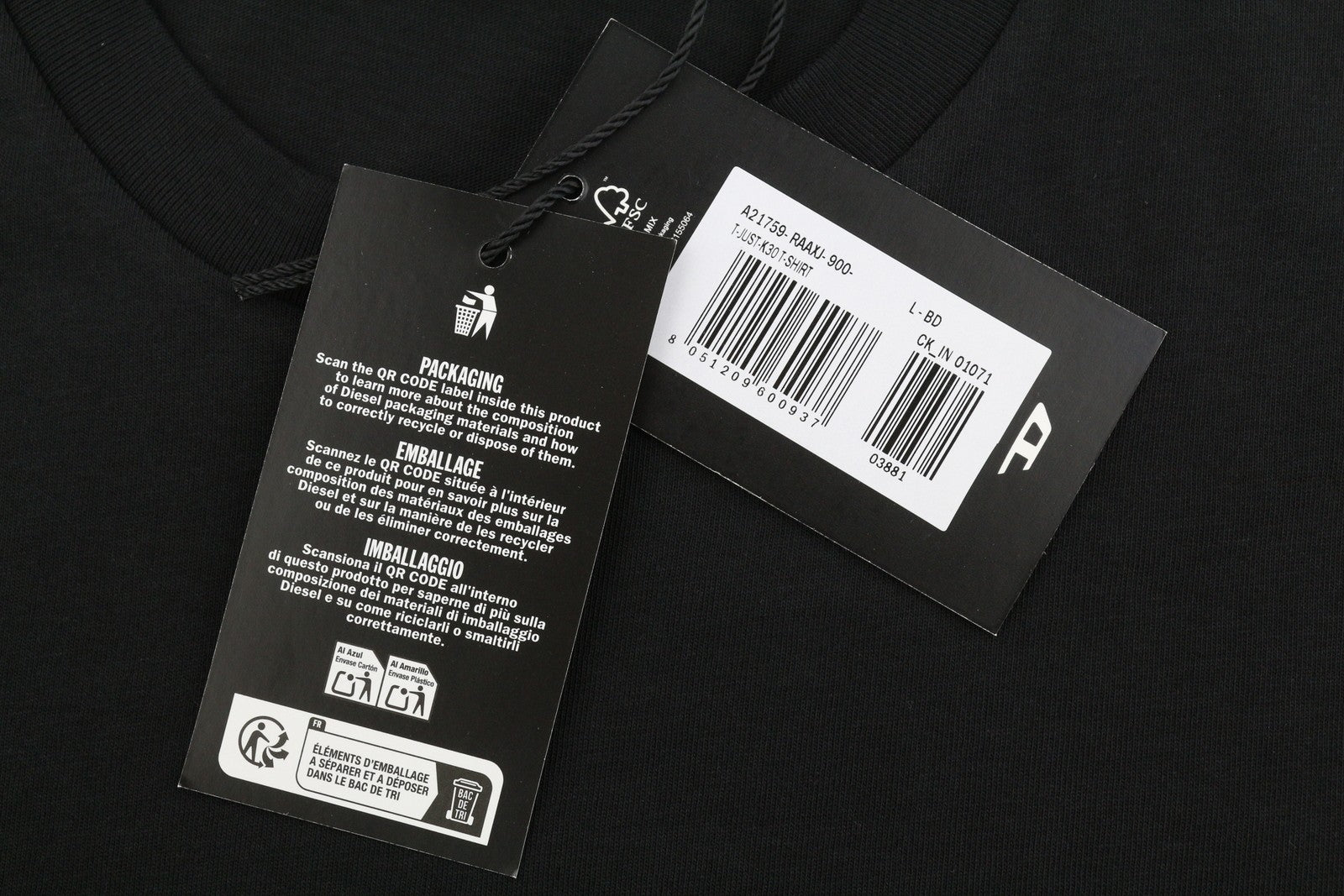 Diesel T-just-k30 Men T-shirtblack Cotton Tricot Crew Neck Short Sleeve