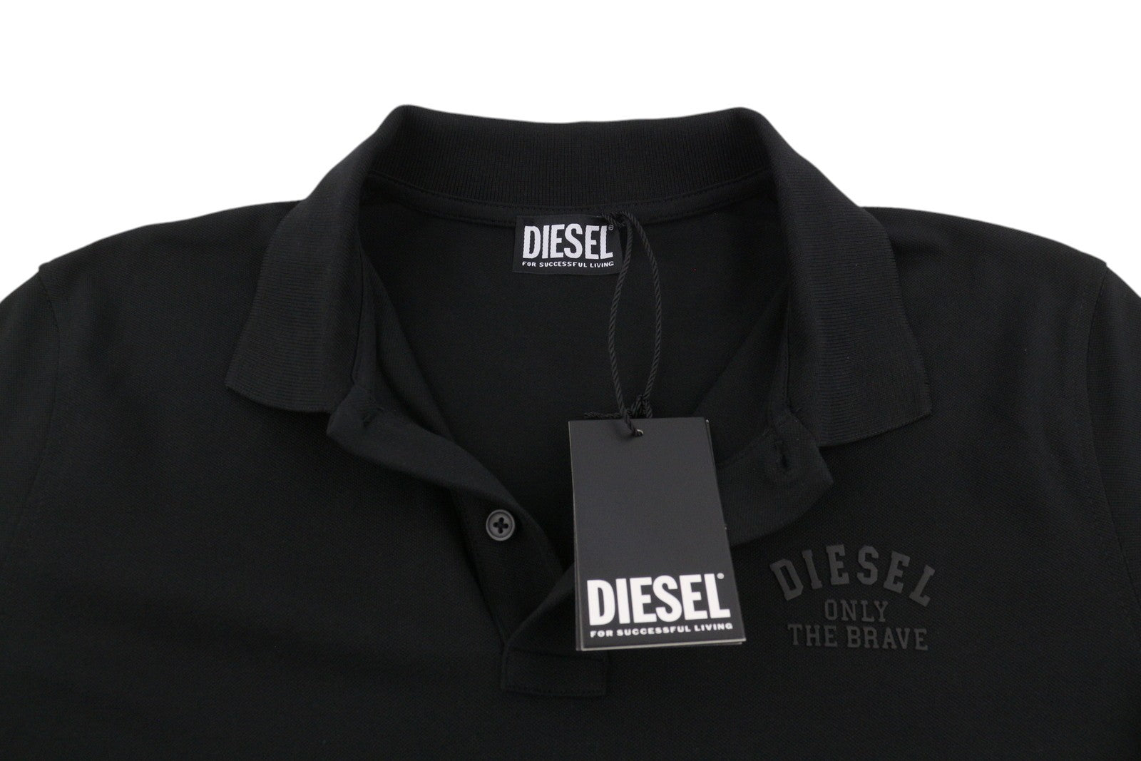 Diesel T-smith 260105 Off Men Polosblack Front Logo Short Sleeve