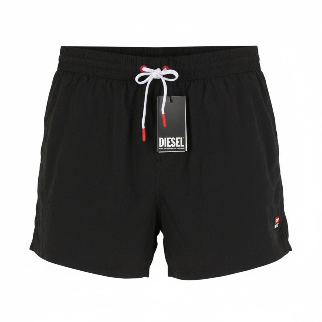 Diesel Bmbx-nico-patch Men Swimwearblack Elastic Drawstring Waist Beach