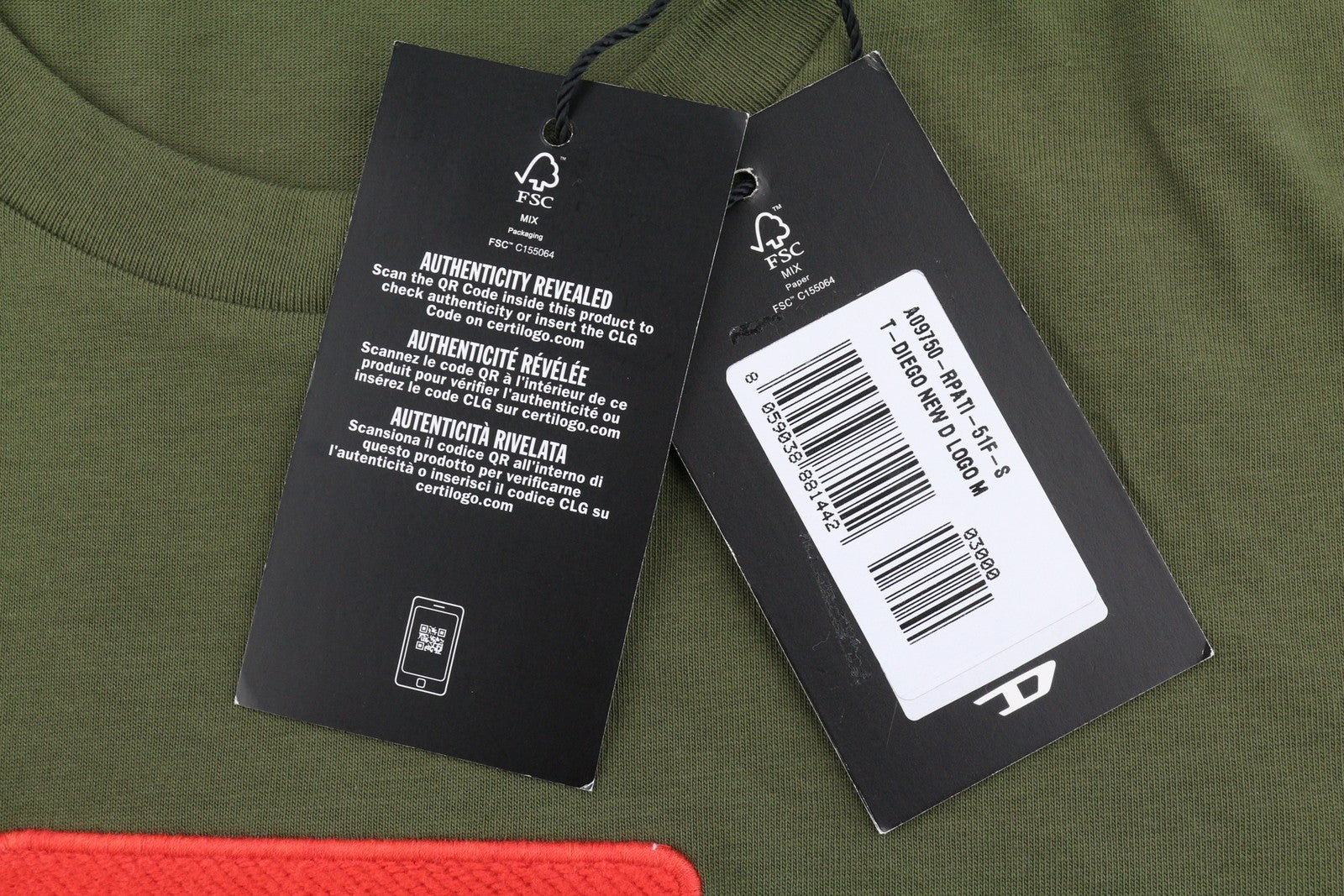 Diesel T-diego New D Logo Men T-shirtkhaki Green Cotton Tricot Short Sleeve