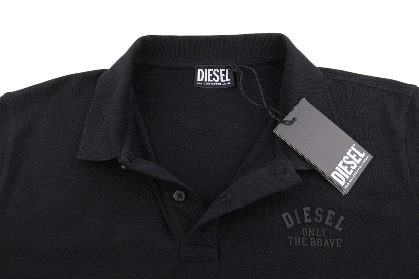 Diesel T-smith 260105 Off Men Polosblack Front Logo Short Sleeved