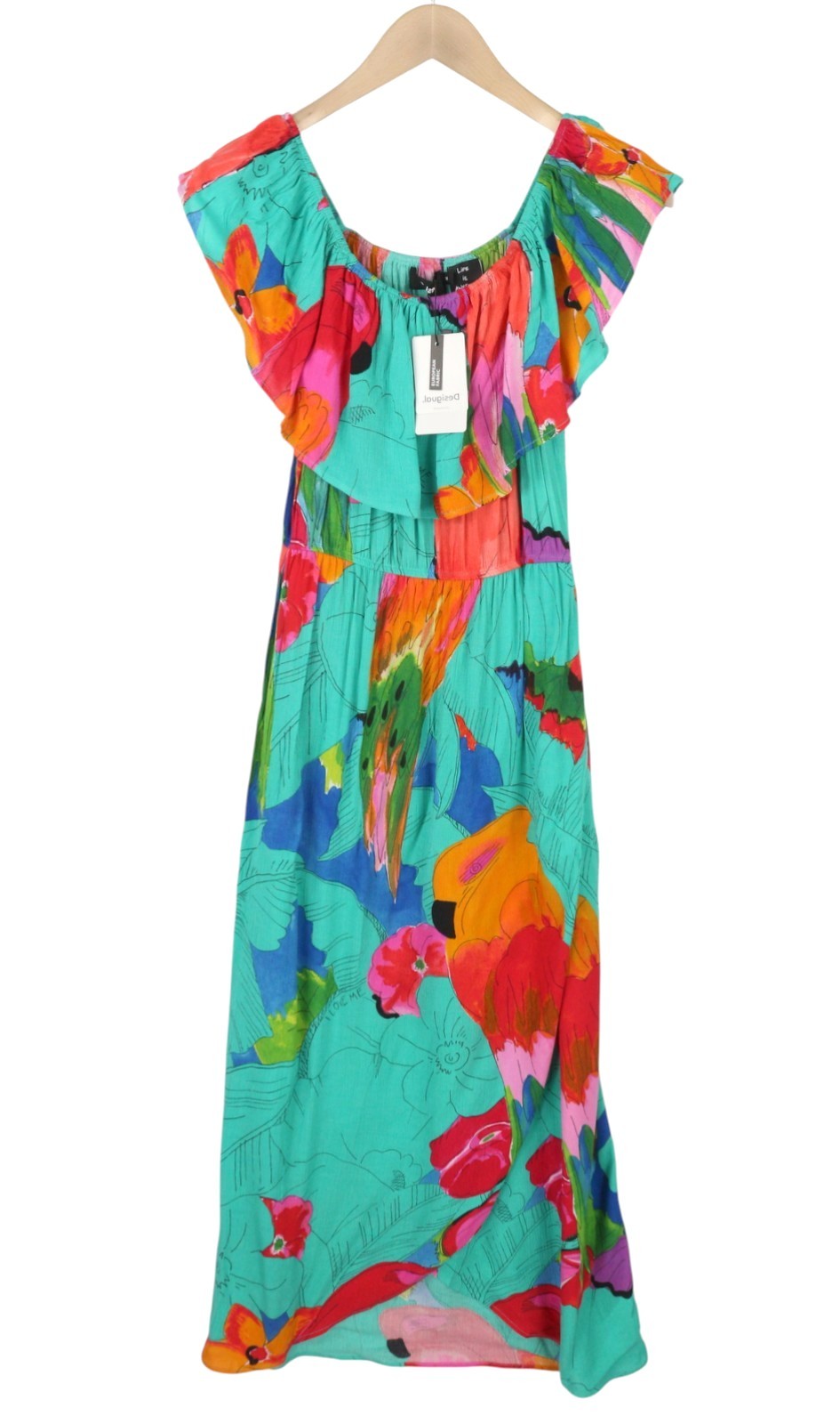 Desigual Vest Pahoa női ruha, virágmintás, fodros nyakkivágású, osztott Midi