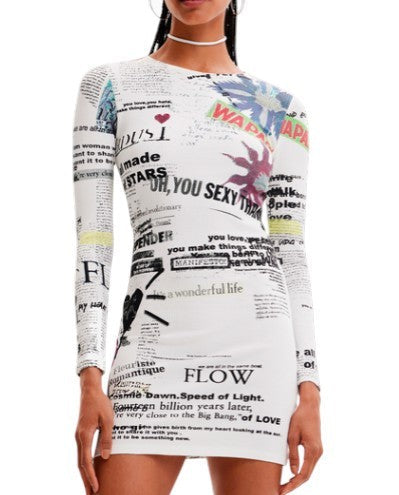 Desigual Weste Wapas Damen Kleid gemustert Crew Langarm Mini