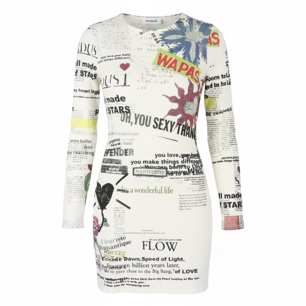Desigual Weste Wapas Damen Kleid gemustert Crew Langarm Mini