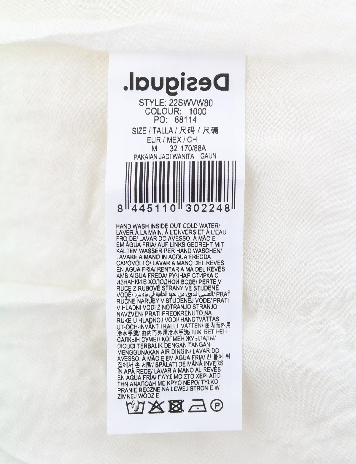 Дамска рокля Desigual Aster, бяла, с бродирани колани, 3/4 ръкави