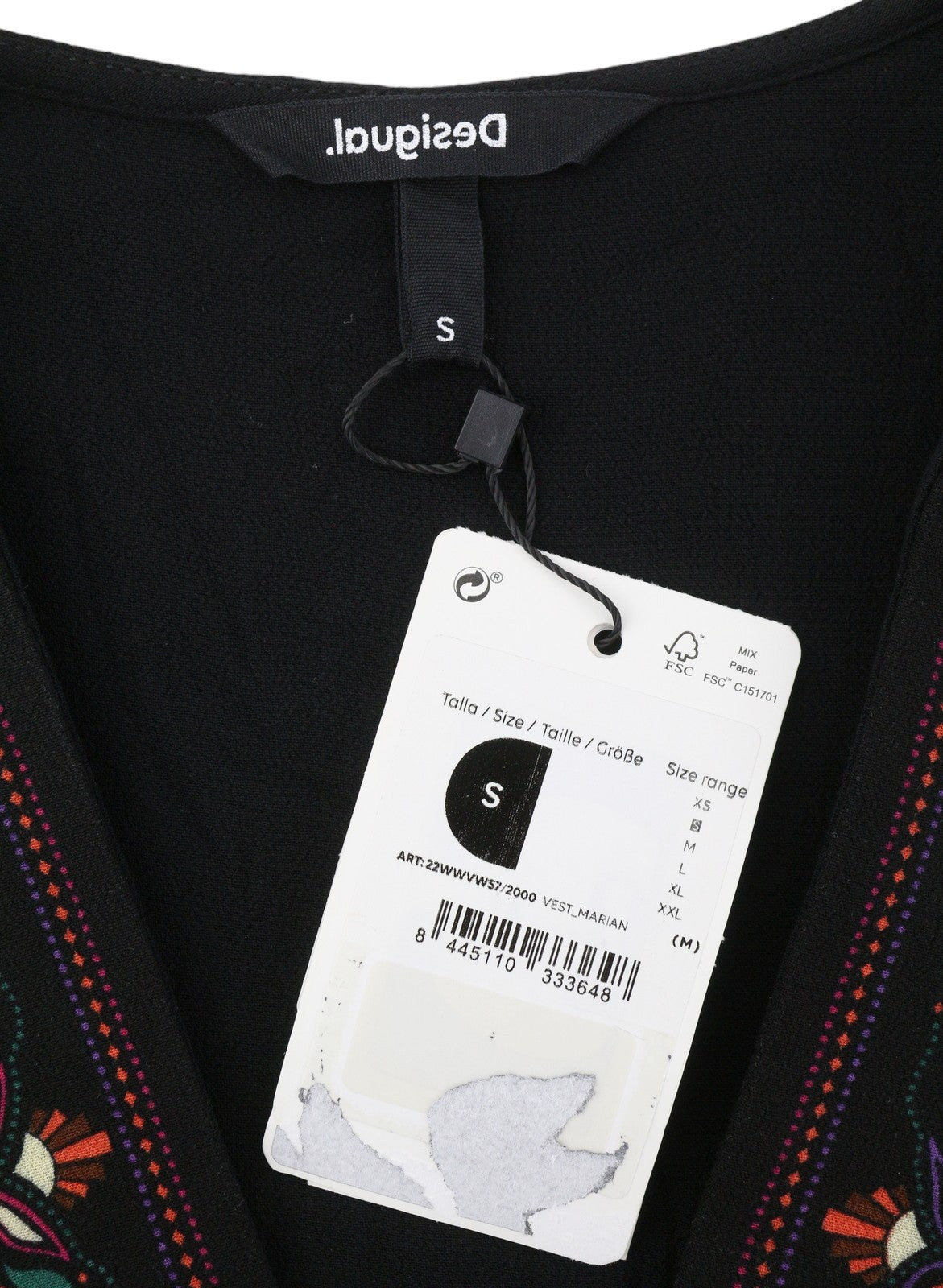 Desigual Chaleco Marian Mujer Vestidonegro Estampado Extragrande Mangas 3/4