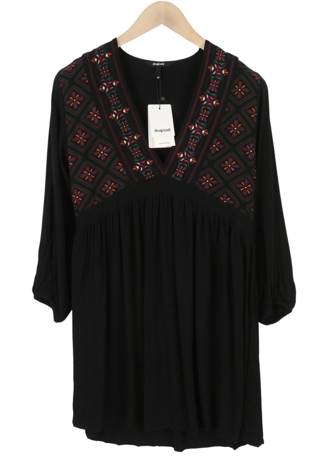 Desigual Chaleco Marian Mujer Vestidonegro Estampado Extragrande Mangas 3/4