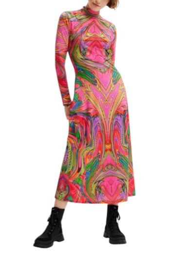 Desigual Heather Femme Robemulticolore Impression Numérique Manches Longues Midi