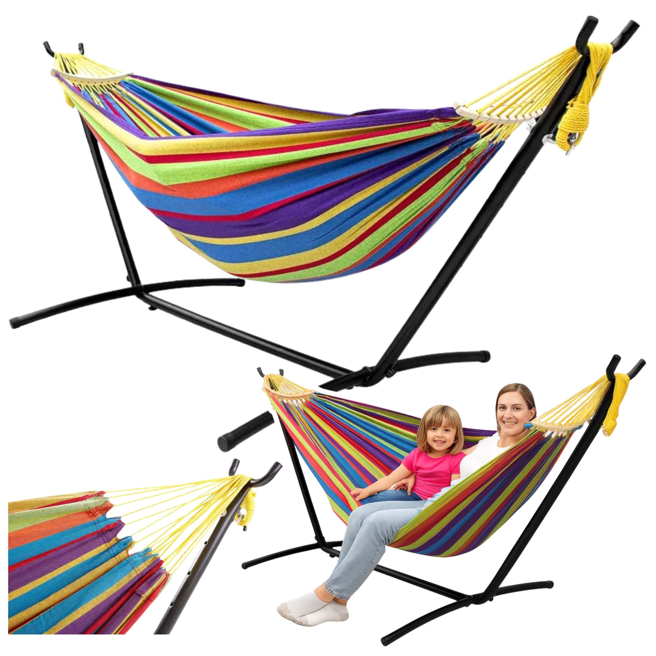 Garden Hammock With Frame For Two People Colorful 200x120