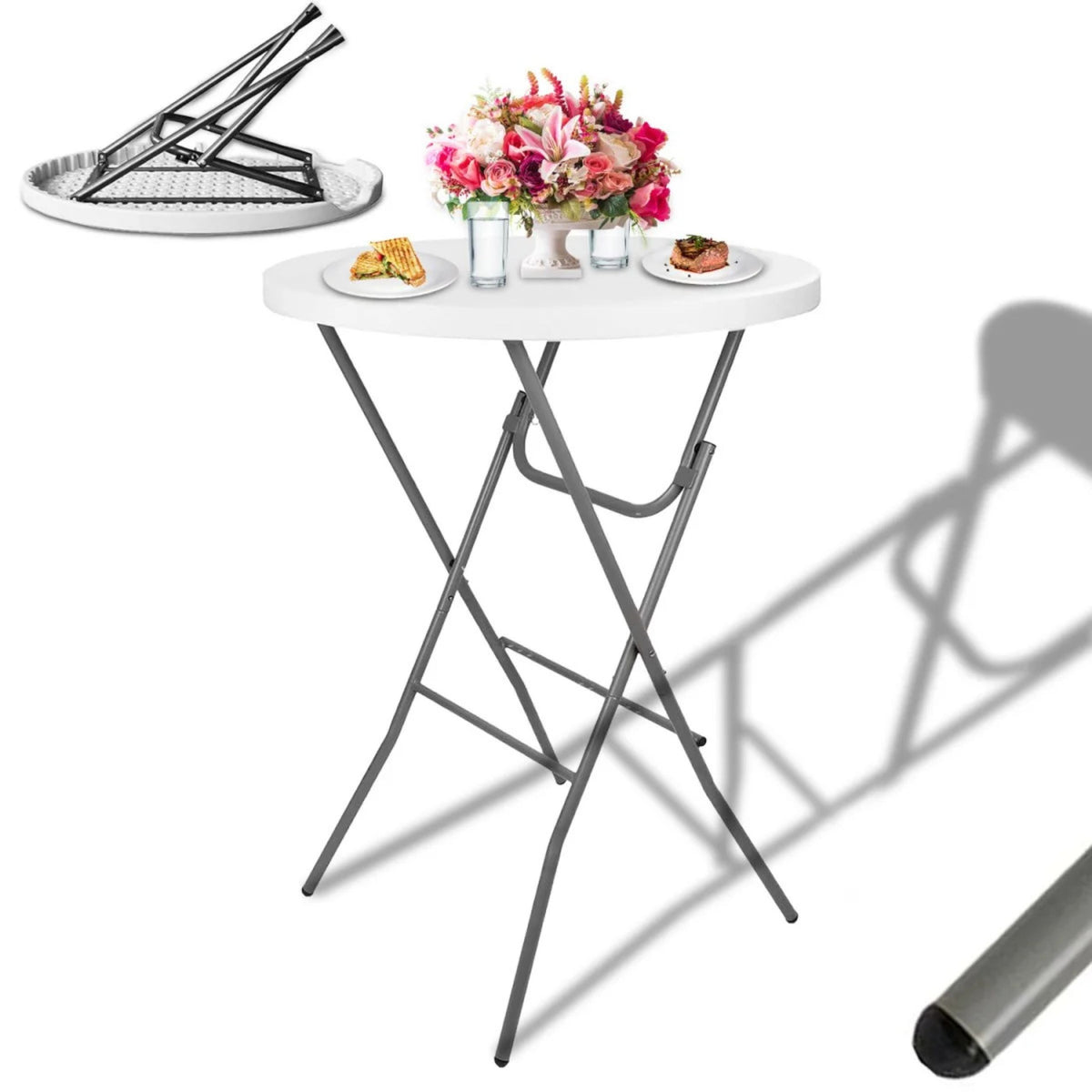 Folding Table With Lock Catering Banquet Round White 80x73cm