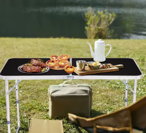 Folding Camping Table Adjustable Aluminum Black 120x60cm