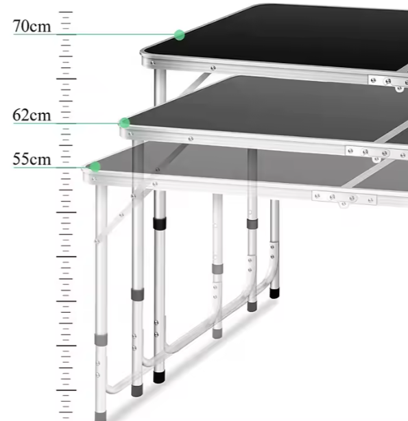 Folding Camping Table Adjustable Aluminum Black 120x60cm