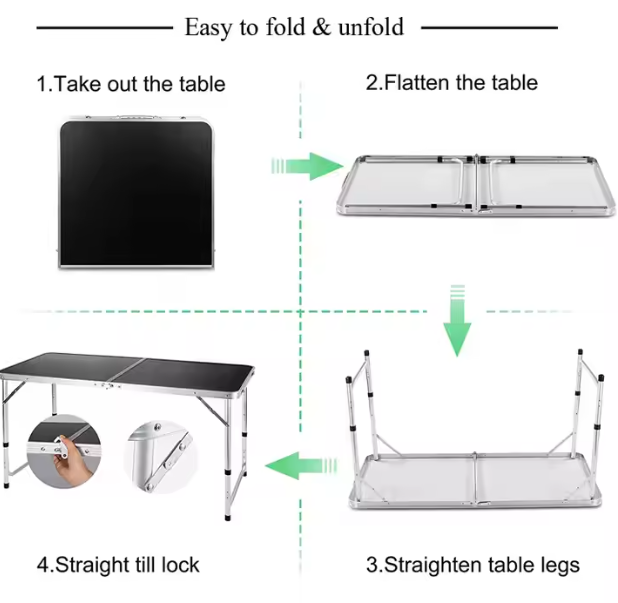 Folding Camping Table Adjustable Aluminum Black 120x60cm