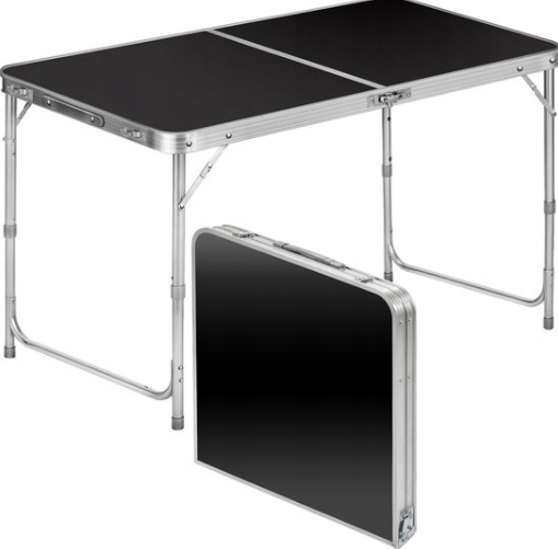 Folding Camping Table Adjustable Aluminum Black 120x60cm