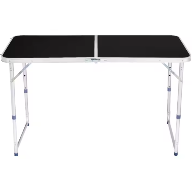Folding Camping Table Adjustable Aluminum Black 120x60cm