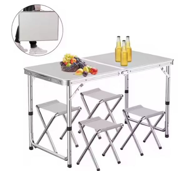 Folding Camping Table Set 4 Chairs Gray
