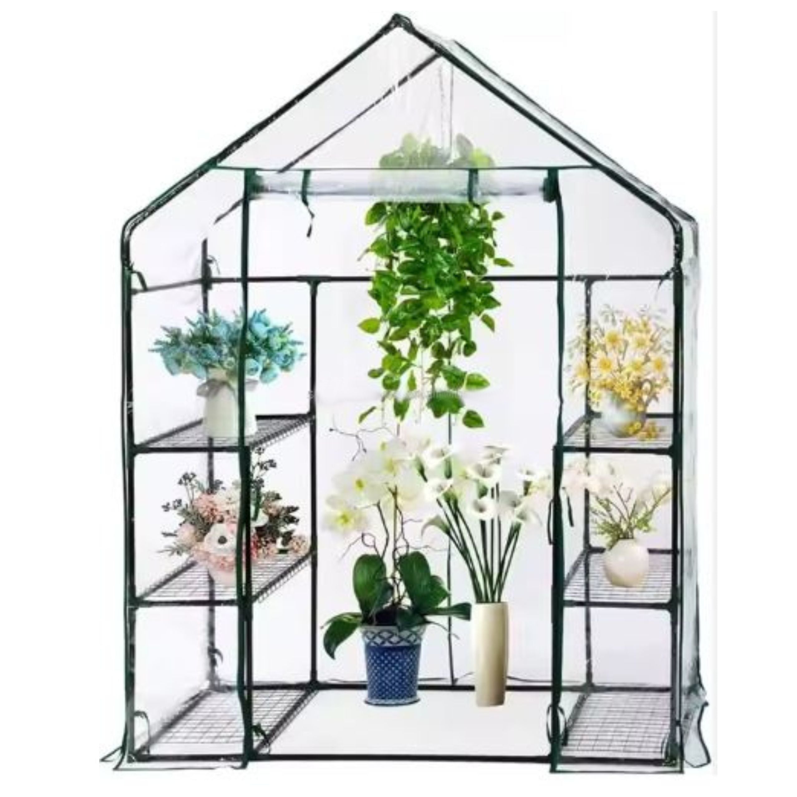 Mini Balcony Garden Greenhouse 4 Metal Shelves Pvc Foil 195 X 143 X 73cm
