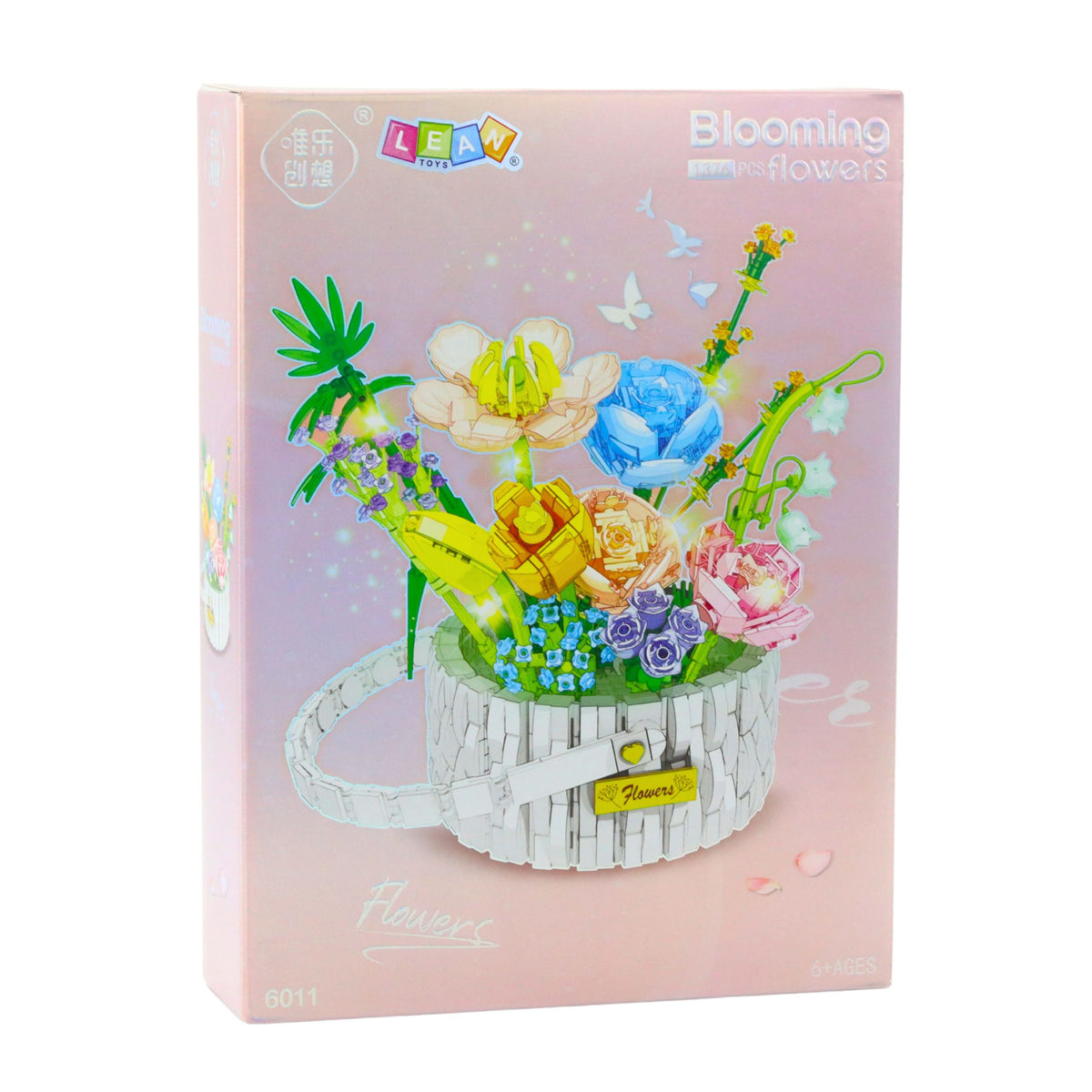 Construction Blocks Flower Arrangement In A Basket Led Lights 1376 Pcs.