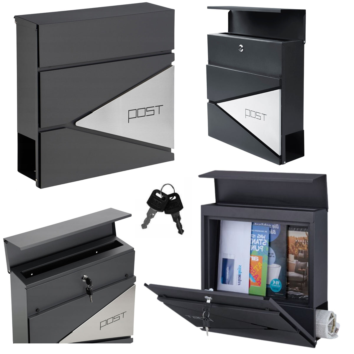 Large Mailbox For Letters And Newspapers Anthracite Post Inscription 37x37x10.5 Cm