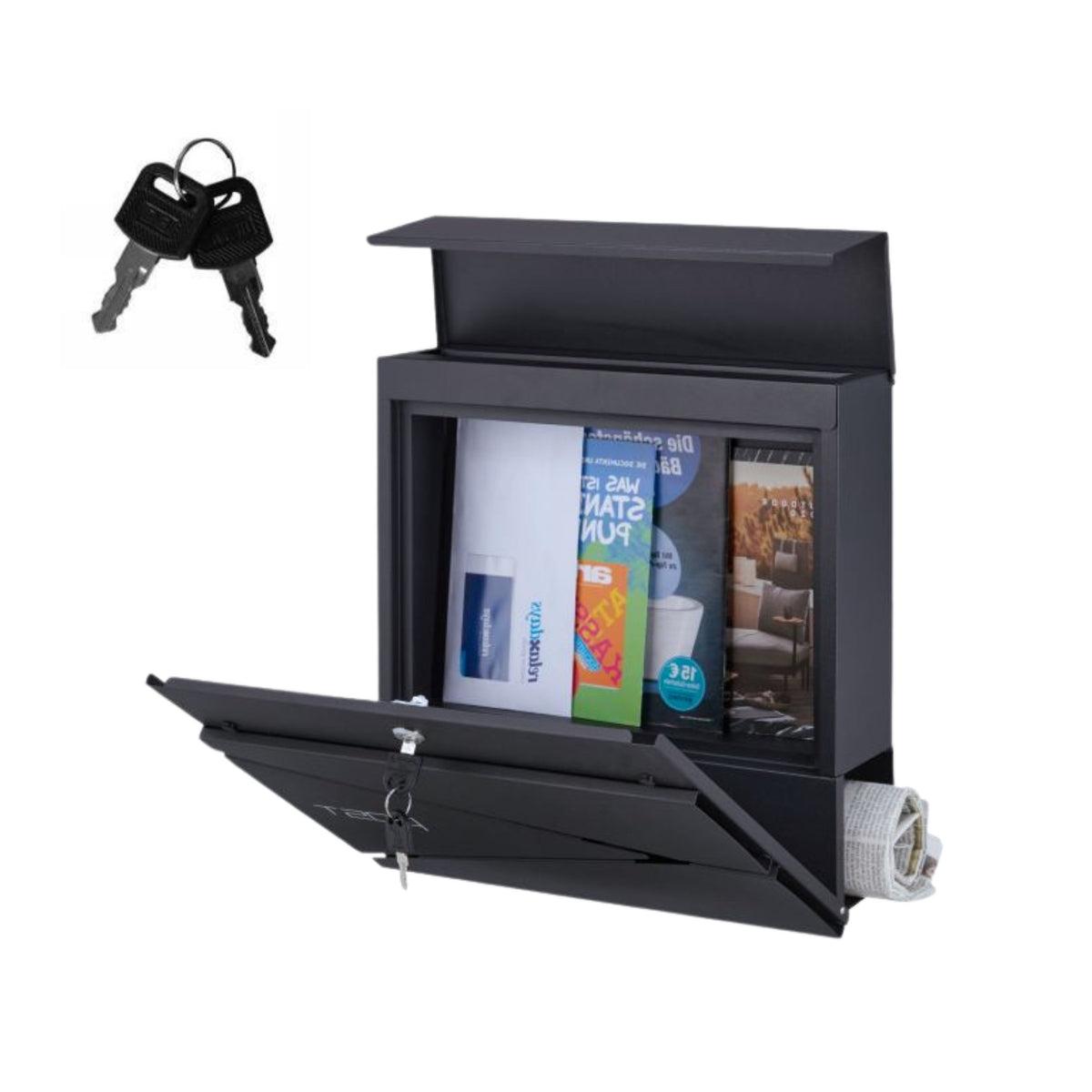 Large Mailbox For Letters And Newspapers Anthracite Post Inscription 37x37x10.5 Cm