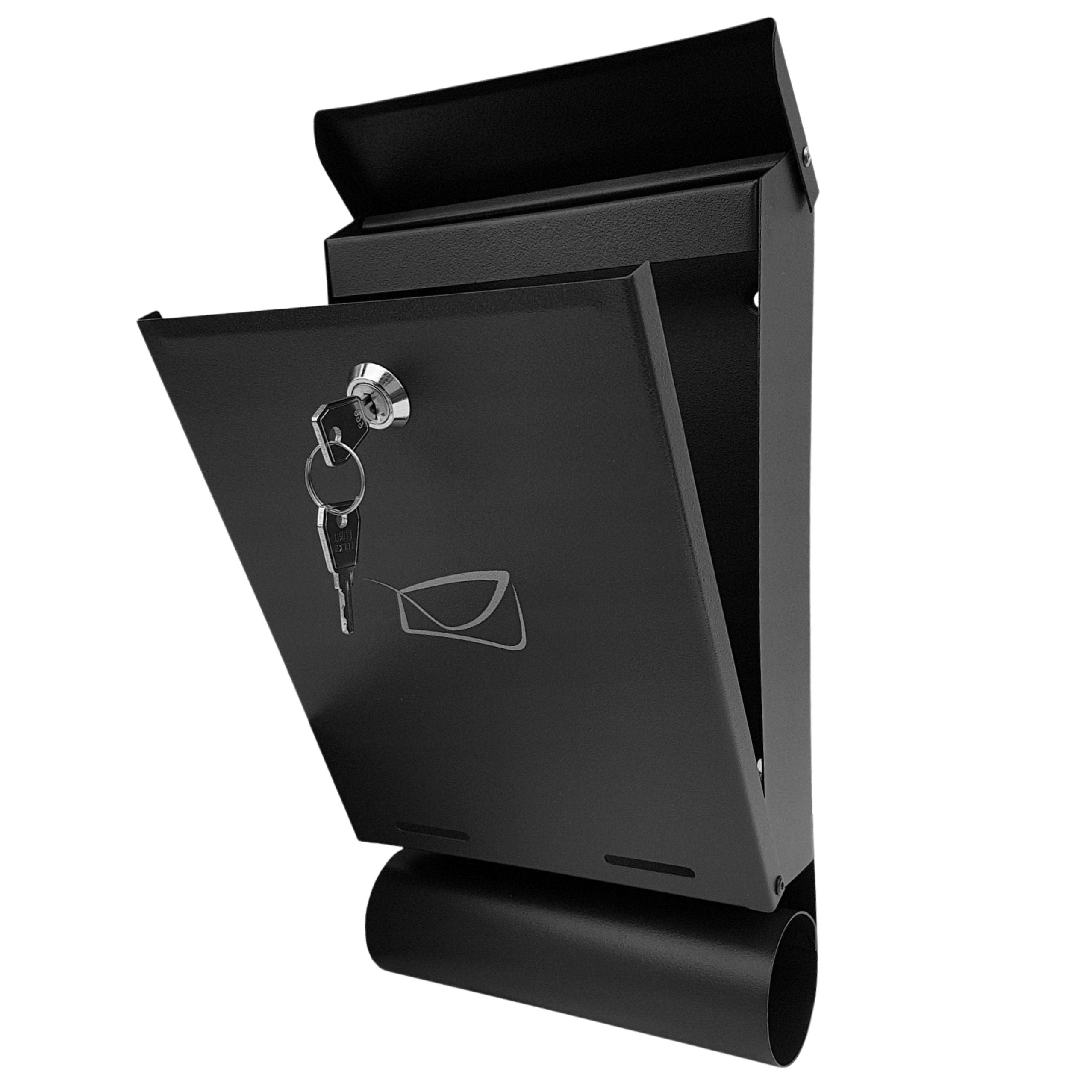 Mailbox For Letters And Newspapers Black Galvanized Steel 32.5x22.5x9.5cm