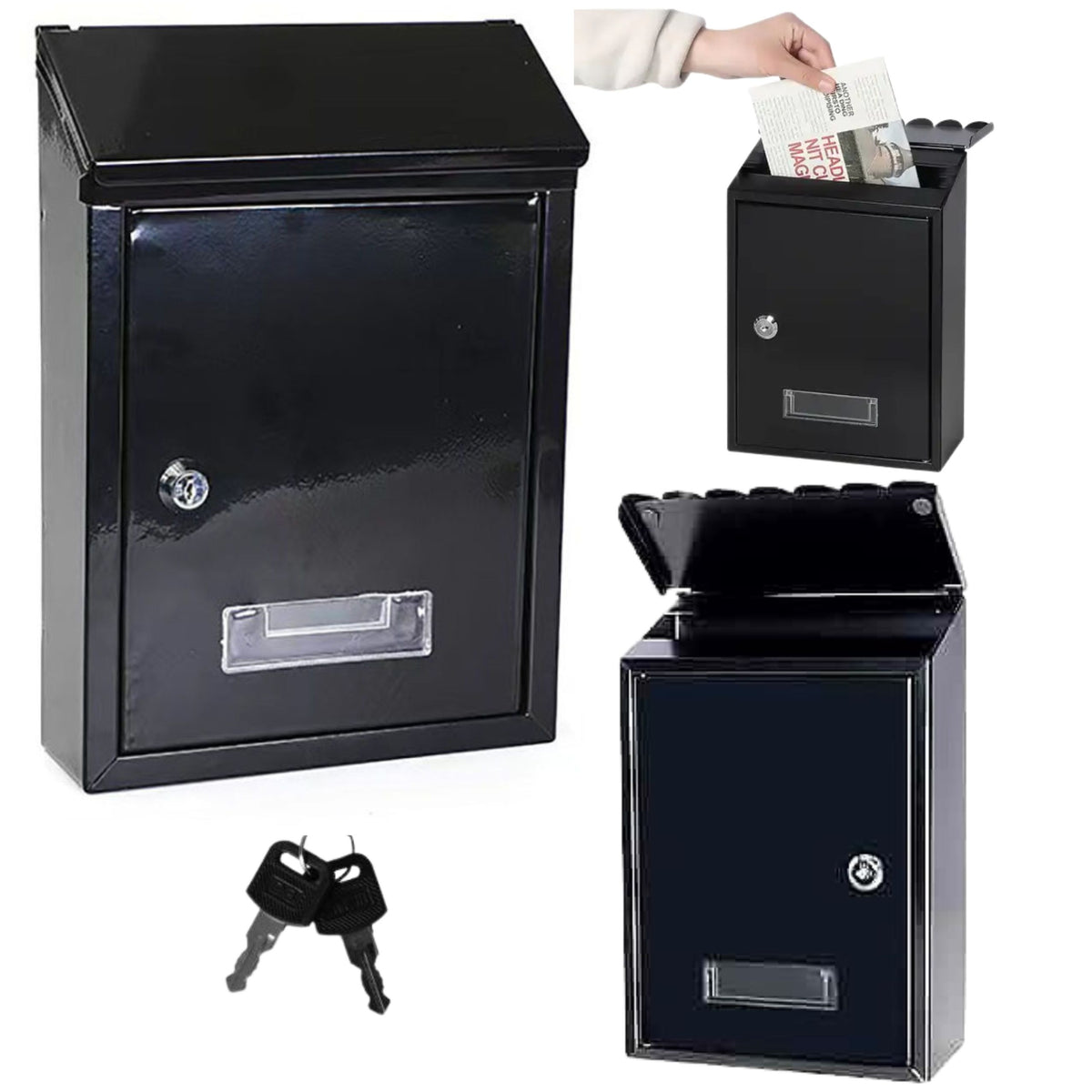 Mailbox For Letters Galvanized Steel Black 26.5x18.5x6.5cm
