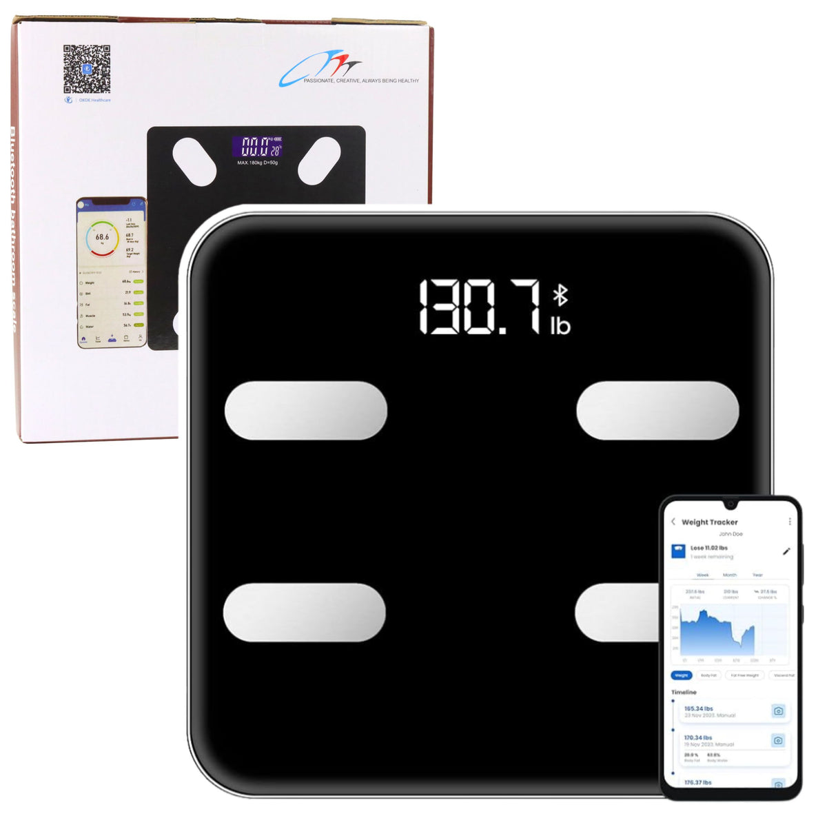 Electronic Bathroom Scale Smart Bluetooth Function Bmi Bmr Application