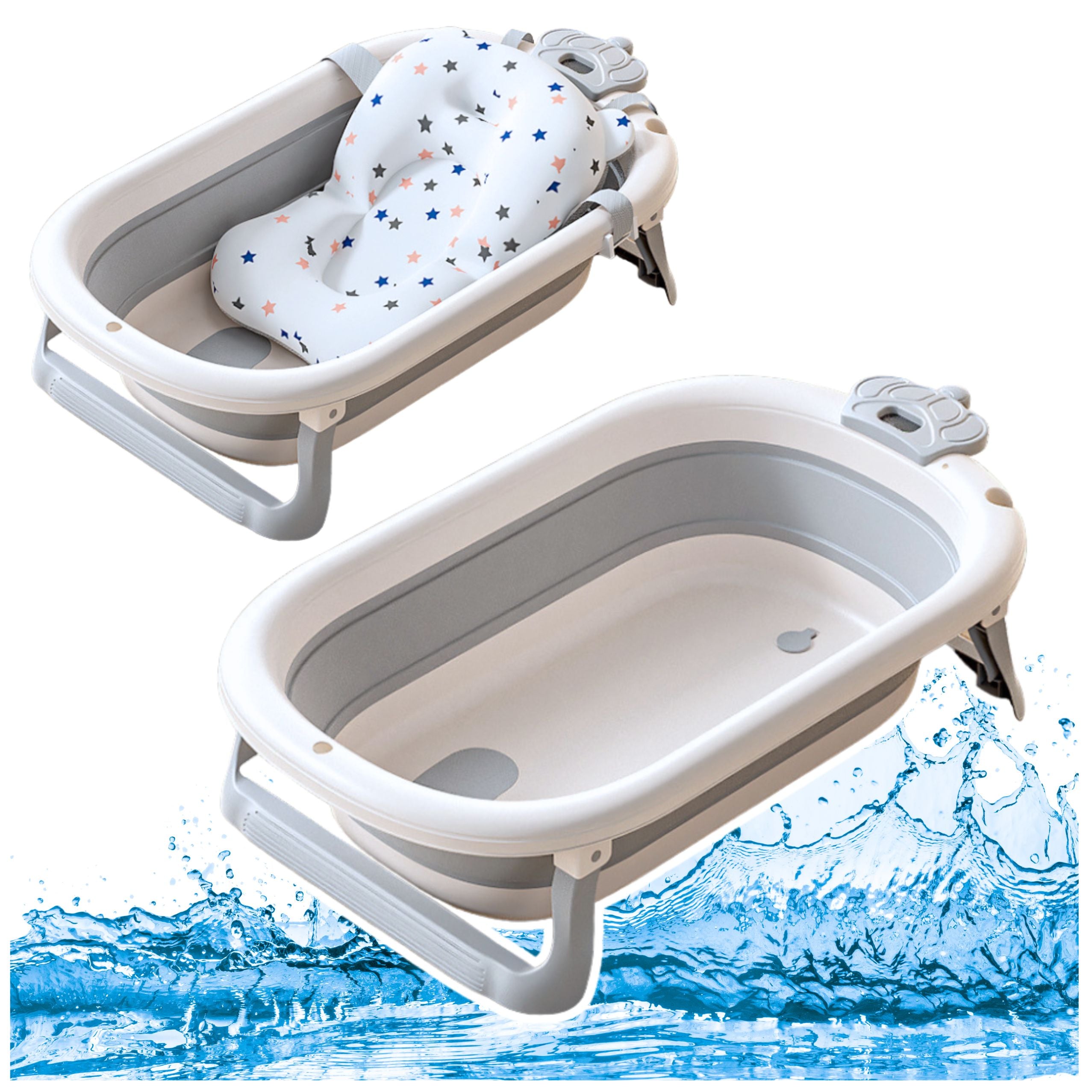 Baby Bathtub With Thermometer Foldable Mattress Stars Gray