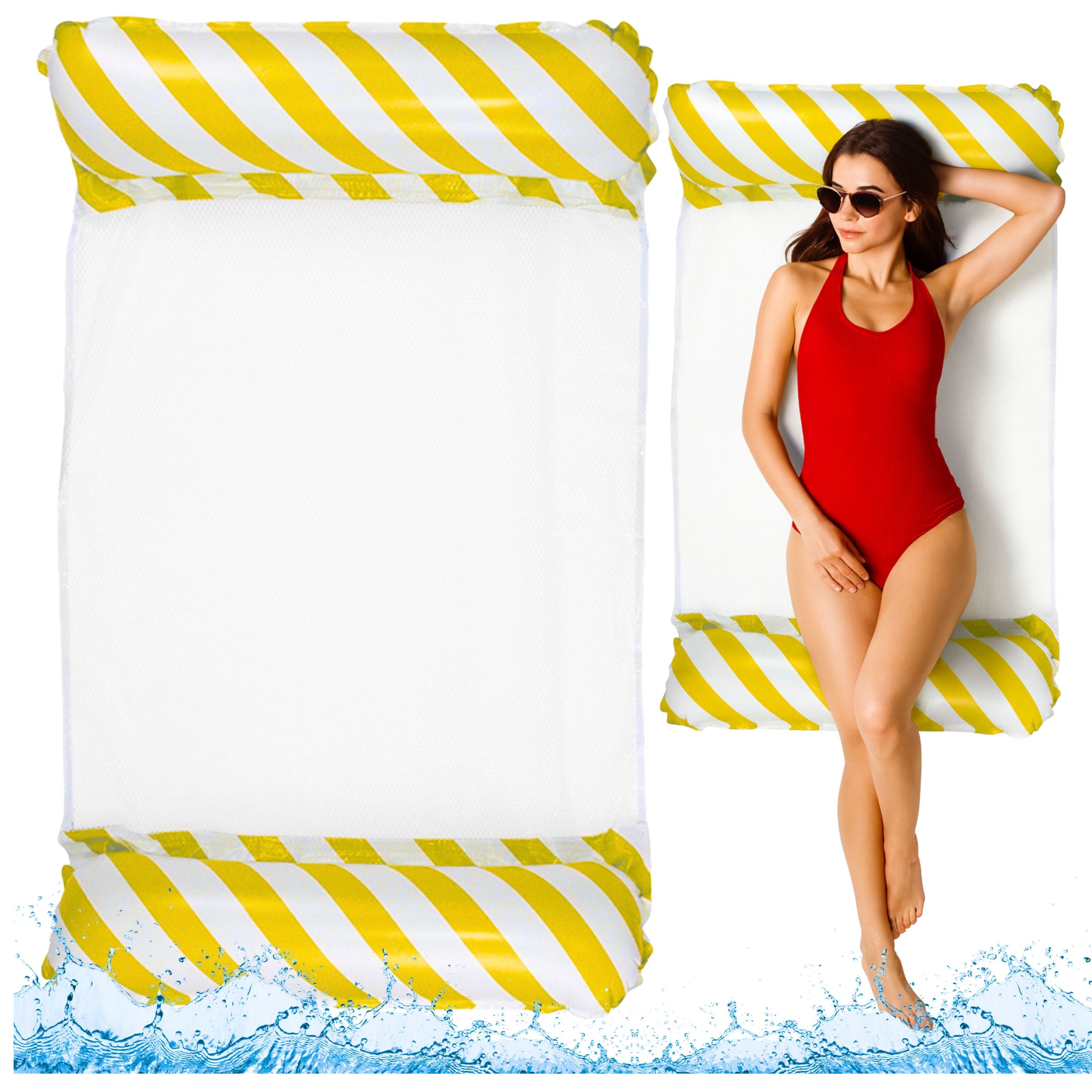 Inflatable Water Hammock Mattress Deckchair White And Yellow 120x70cm