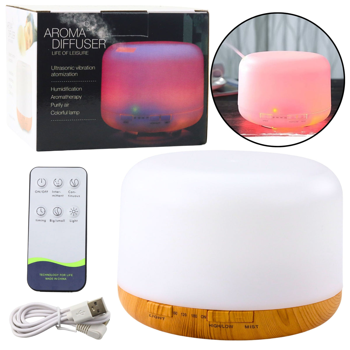 Air Humidifier Diffuser Aromatherapy Led Night Light Remote Control 300ml