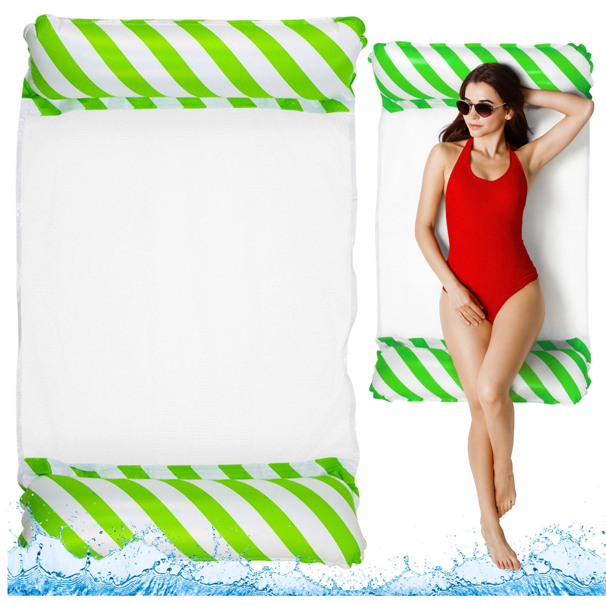 Inflatable Water Hammock Mattress Deckchair White And Green 120x70cm