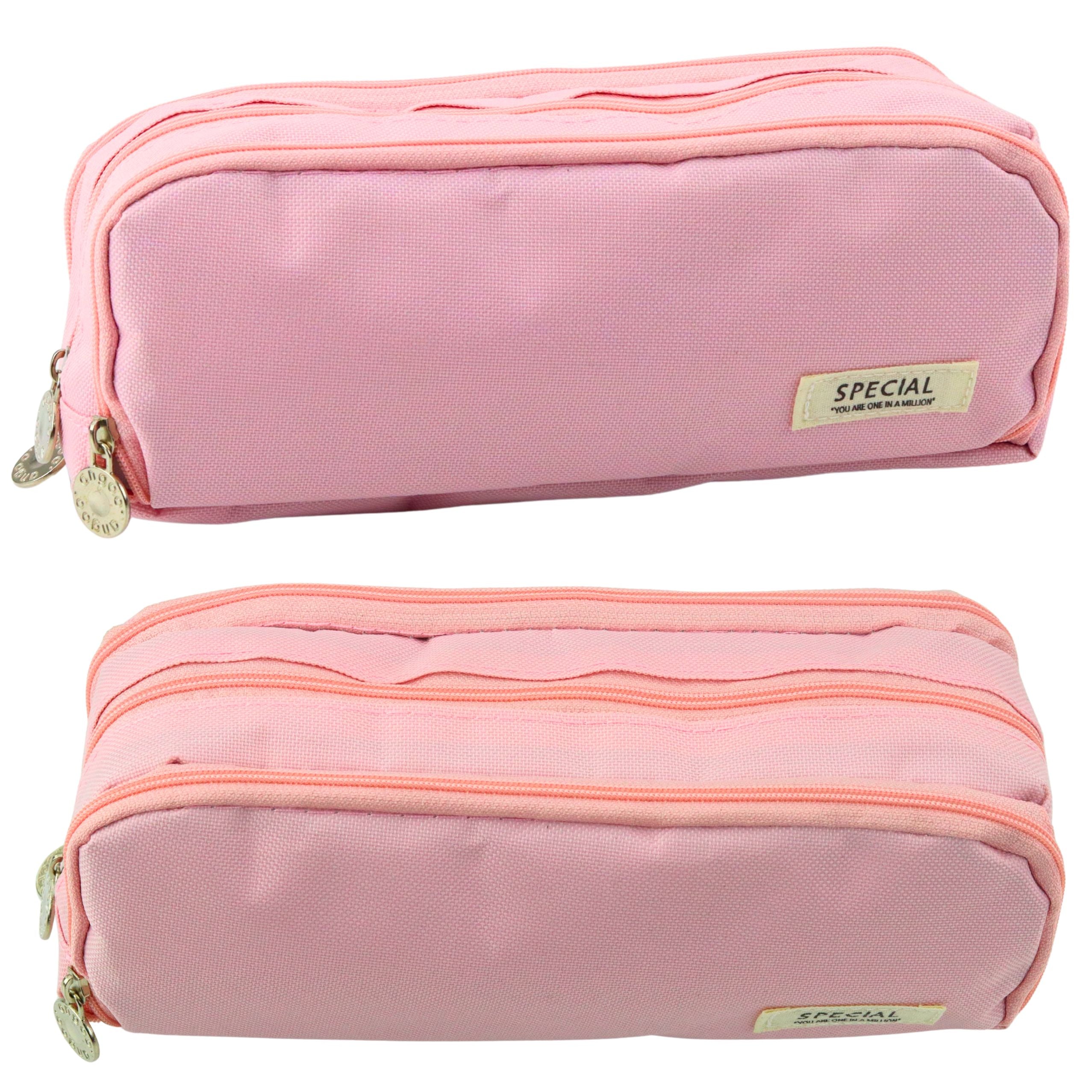 School Pencil Case Two Compartments Front Pocket Pink 23x9 Cm