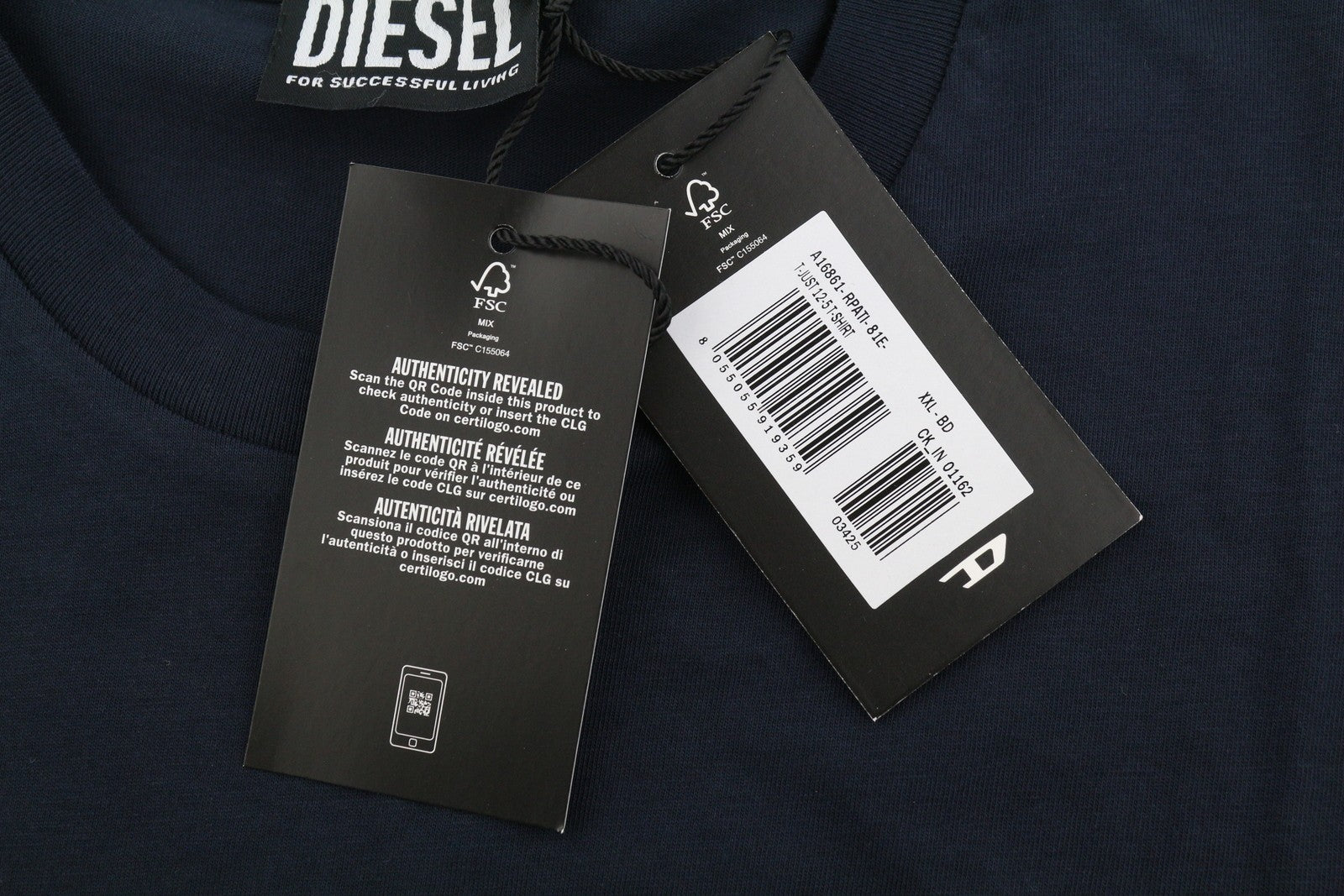 Diesel T-just 12-5 Мъжка тениска 2xl Тъмносиньо памучно трико с къс ръкав