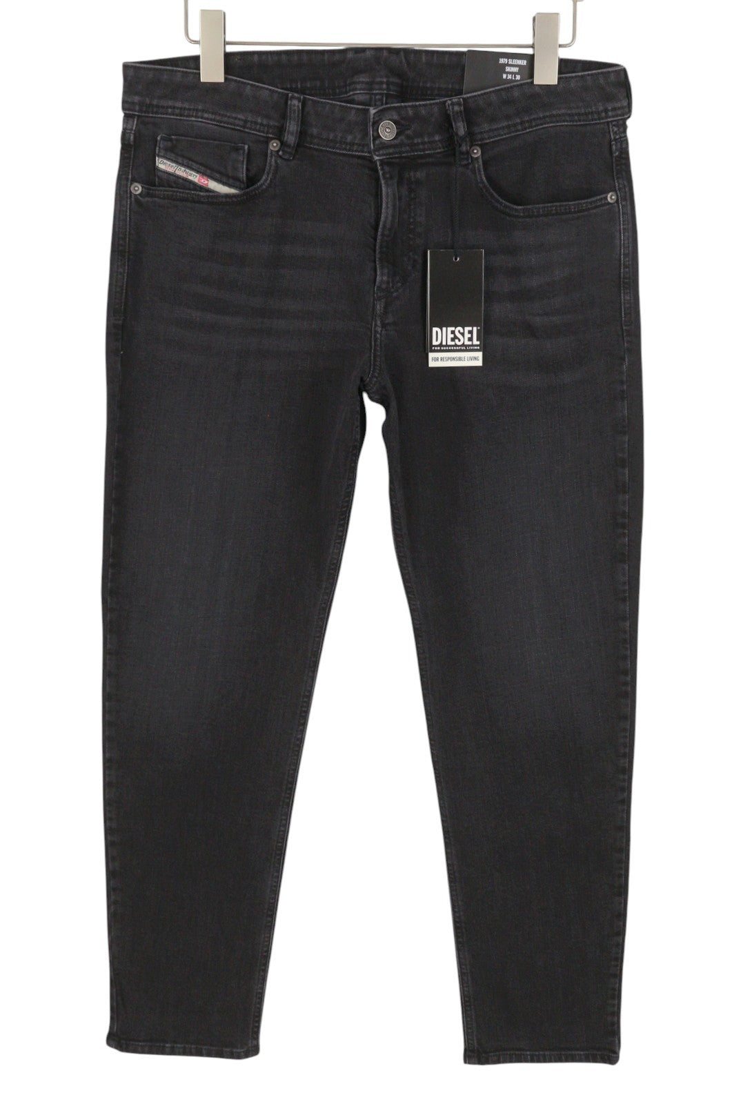 Diesel Sleenker-r R16g9 Men Jeansblack Whiskers Faded Skinny Rrp150