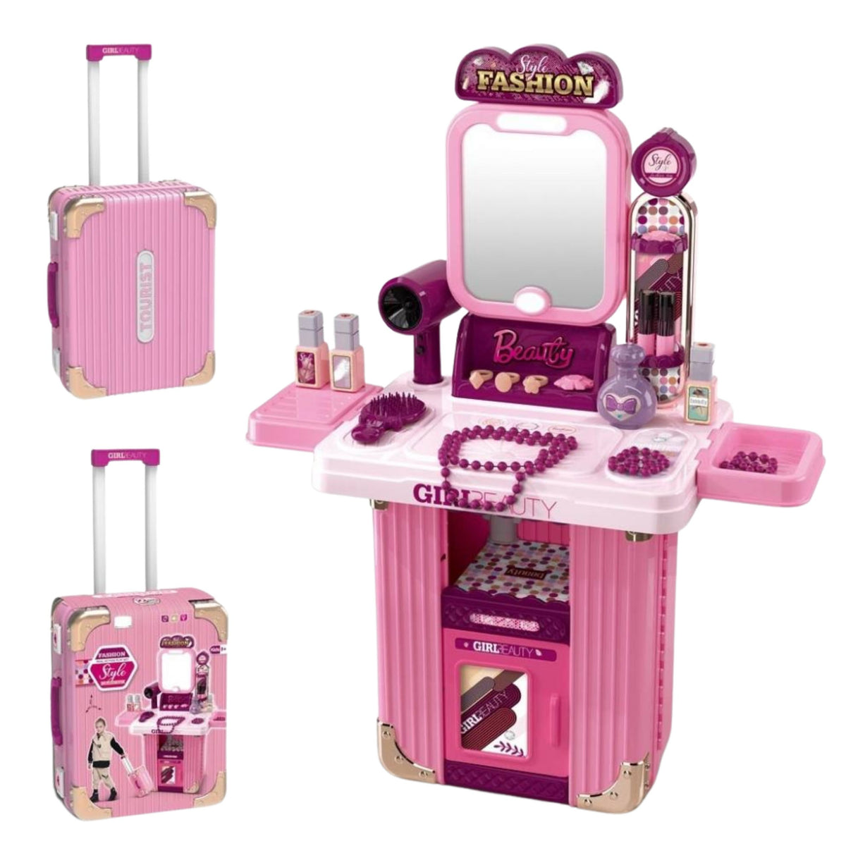 Dressing Table Makeup Set In A Suitcase Accessories 2 In 1 Pink