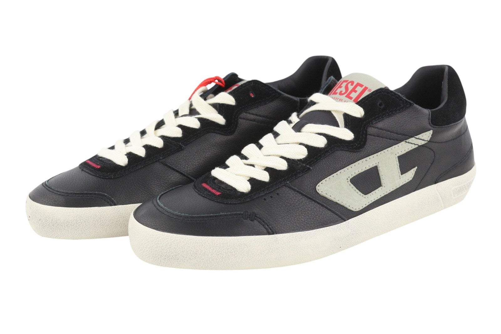 Diesel S-leroji Low Men Sneakers Eu43 Black Leather Low Top Lace Up Rrp225